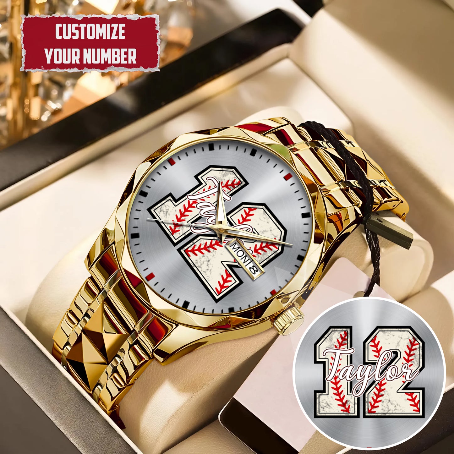 Personalized Baseball Custom Name & Number Watch Father's Day Gift For Him
