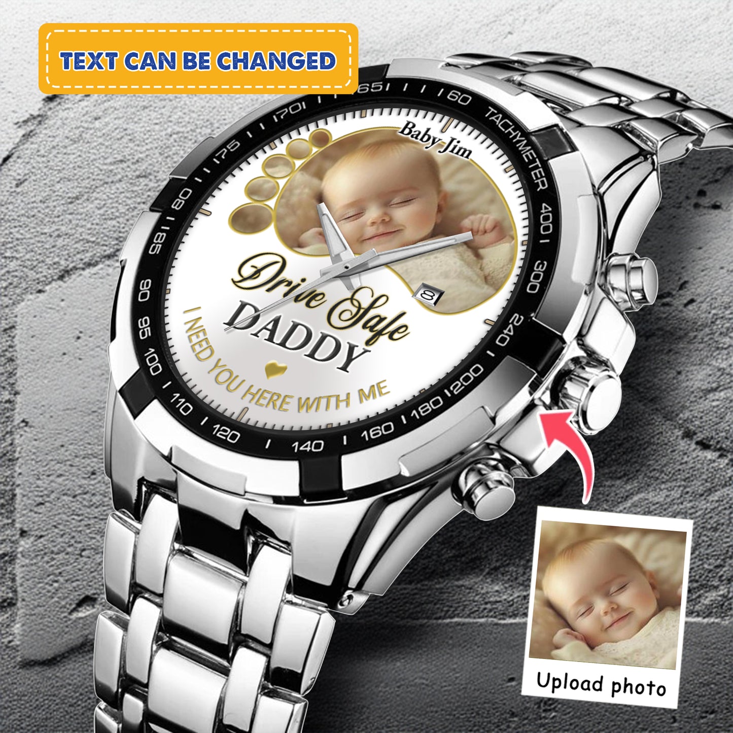 Drive Safe Daddy - Custom Stainless Steel Black Metal Watch