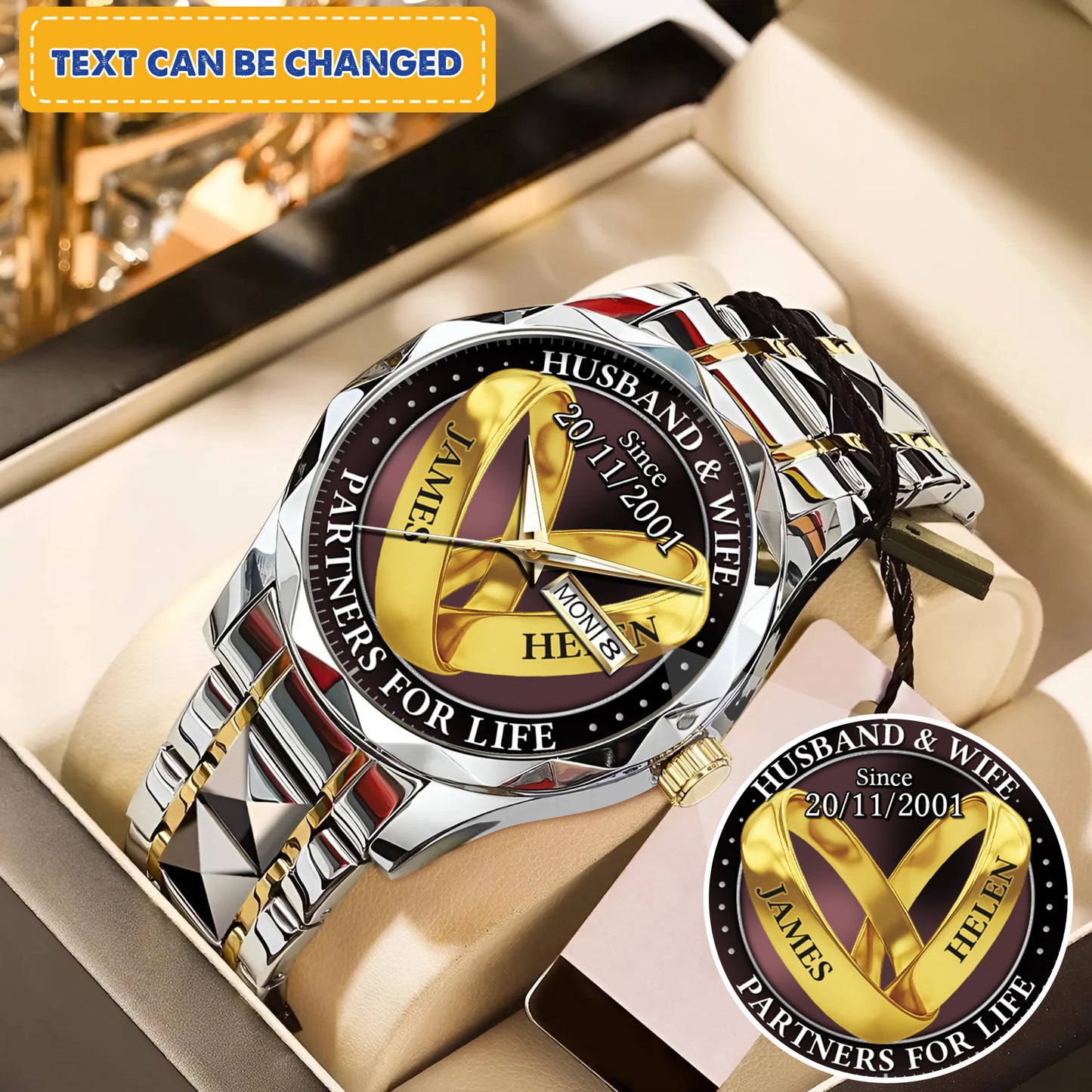 Personalized Wedding Rings - Custom Stainnless Steal Black Metal Watch