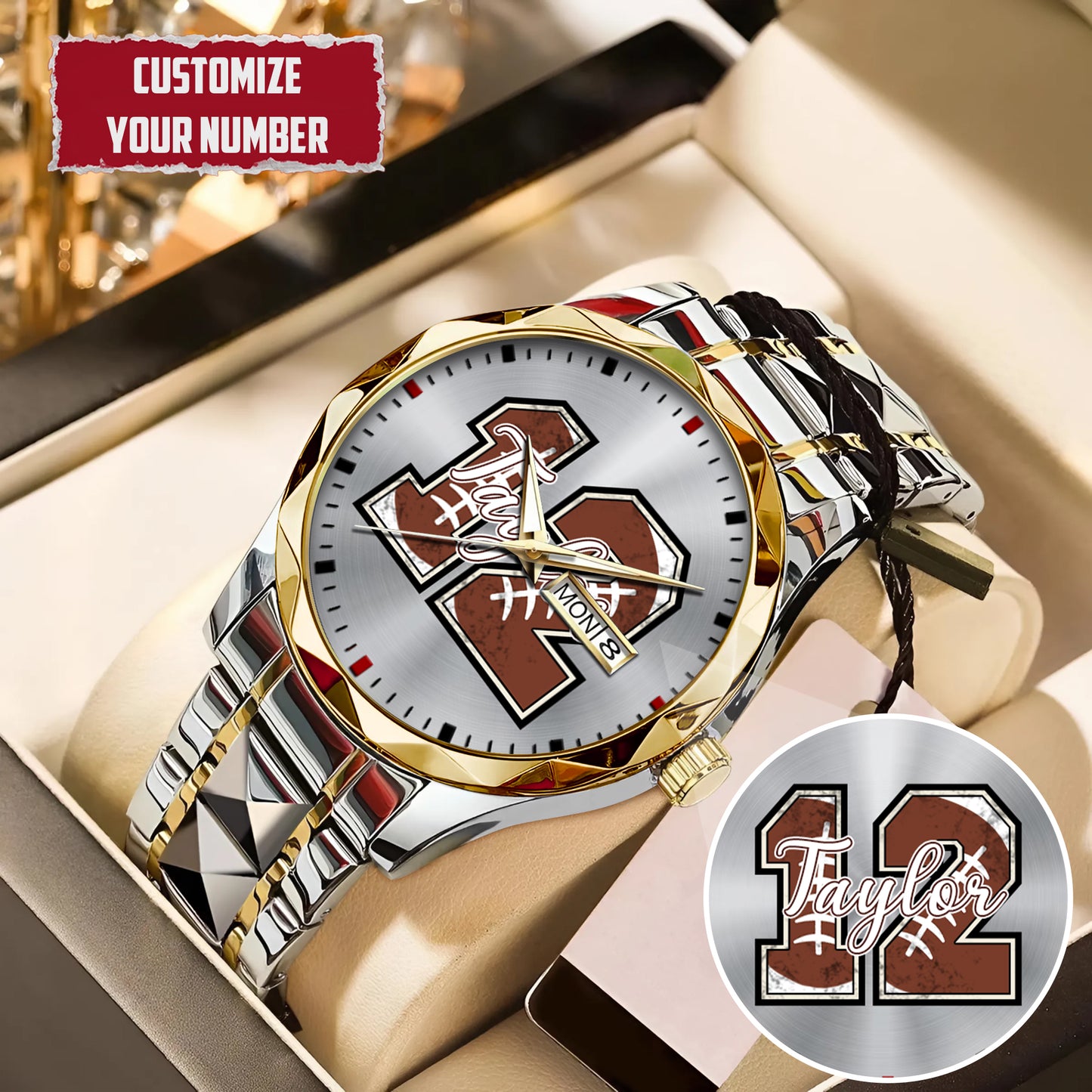 Personalized American Football Custom Name & Number Watch Father's Day Gift For Him