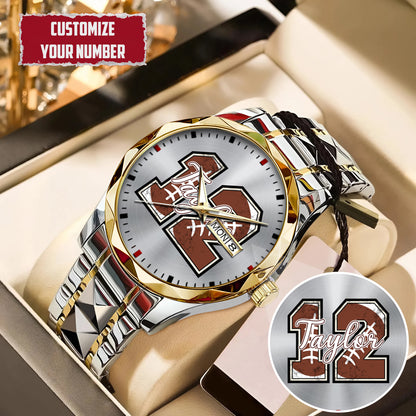 Personalized American Football Custom Name & Number Watch Father's Day Gift For Him