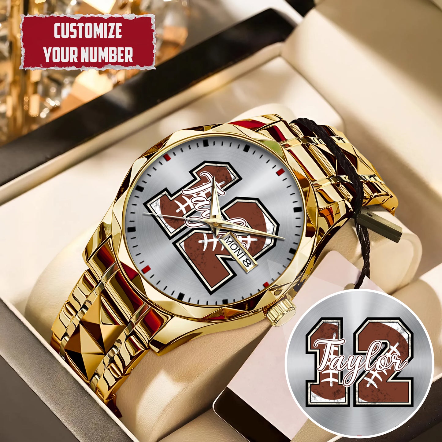 Personalized American Football Custom Name & Number Watch Father's Day Gift For Him