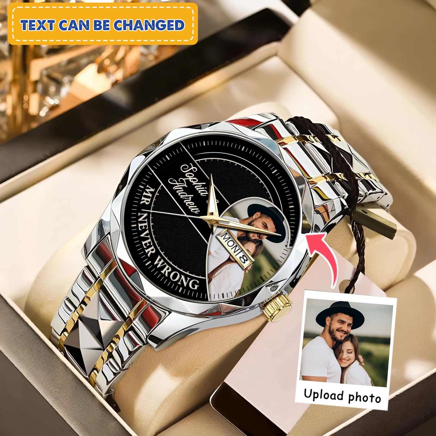 Personalized Heart Couple Photo Keepsake Watches