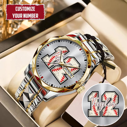 Personalized Baseball Custom Name & Number Watch Father's Day Gift For Him