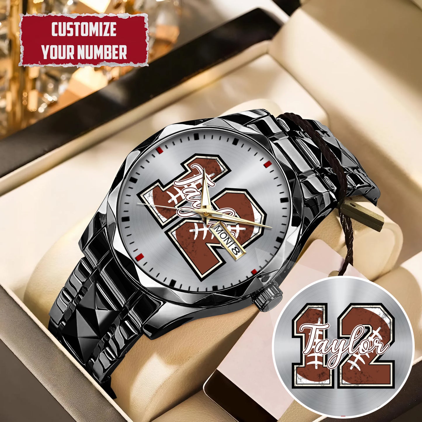 Personalized American Football Custom Name & Number Watch Father's Day Gift For Him