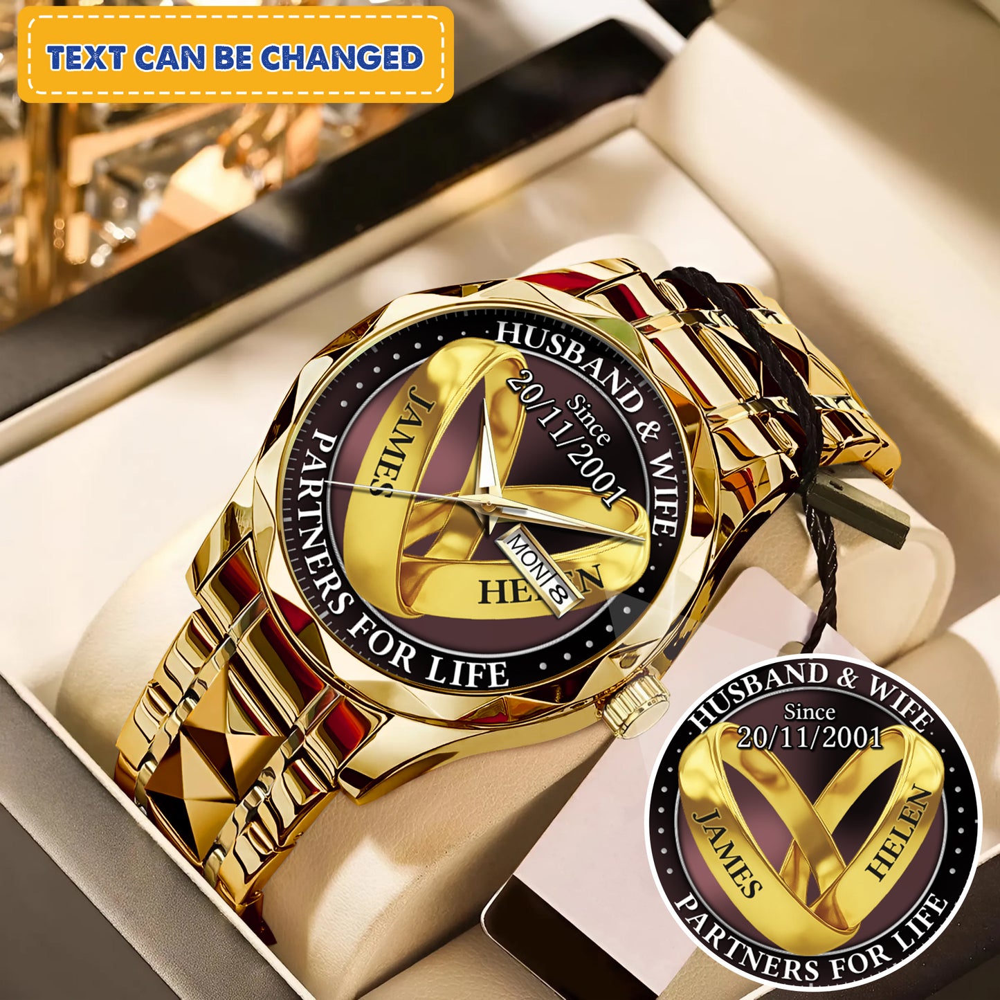 Personalized Wedding Rings - Custom Stainnless Steal Black Metal Watch