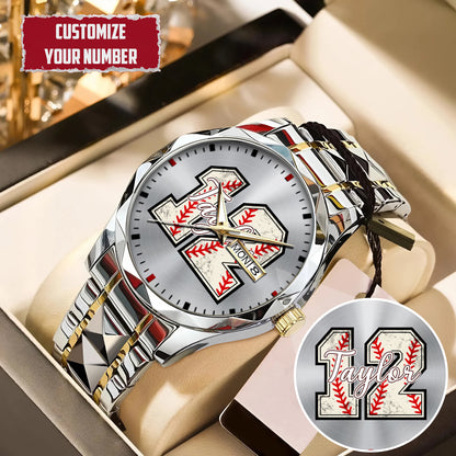 Personalized Baseball Custom Name & Number Watch Father's Day Gift For Him