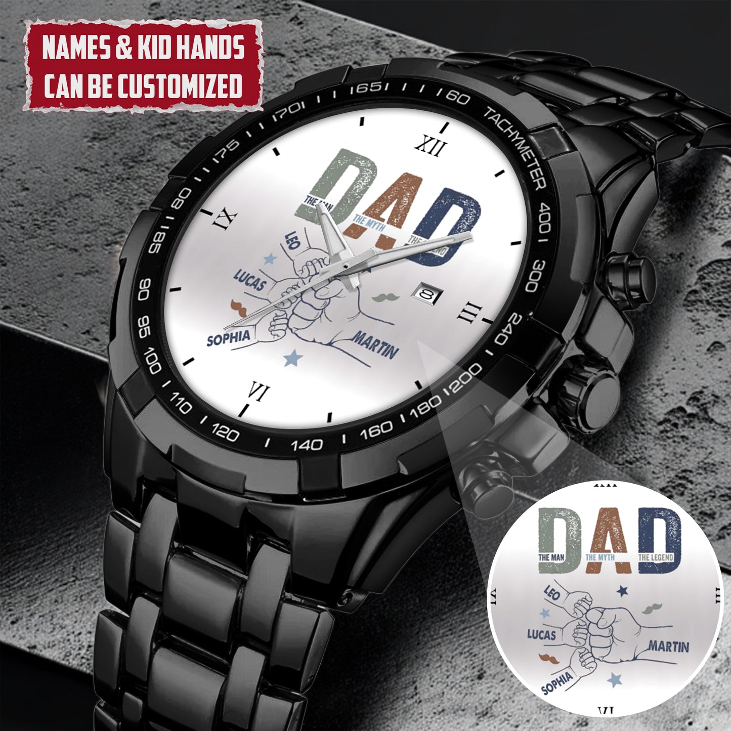 Personalized Dad & Kids Hands Quartz Watch Father's Day Gift For Him