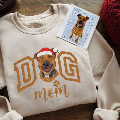 Embroidered Christmas Dog Cat Mom Hoodie Sweatshirt T-Shirt