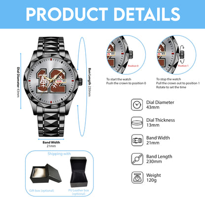 Personalized American Football Custom Name & Number Watch Father's Day Gift For Him