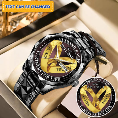 Personalized Wedding Rings - Custom Stainnless Steal Black Metal Watch
