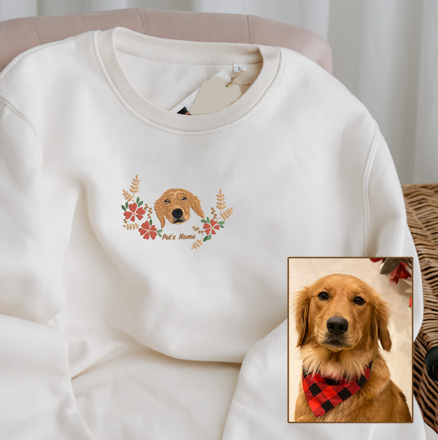 Personalized Embroidered Floral Pet Dog Cat Hoodie Sweatshirt T-Shirt