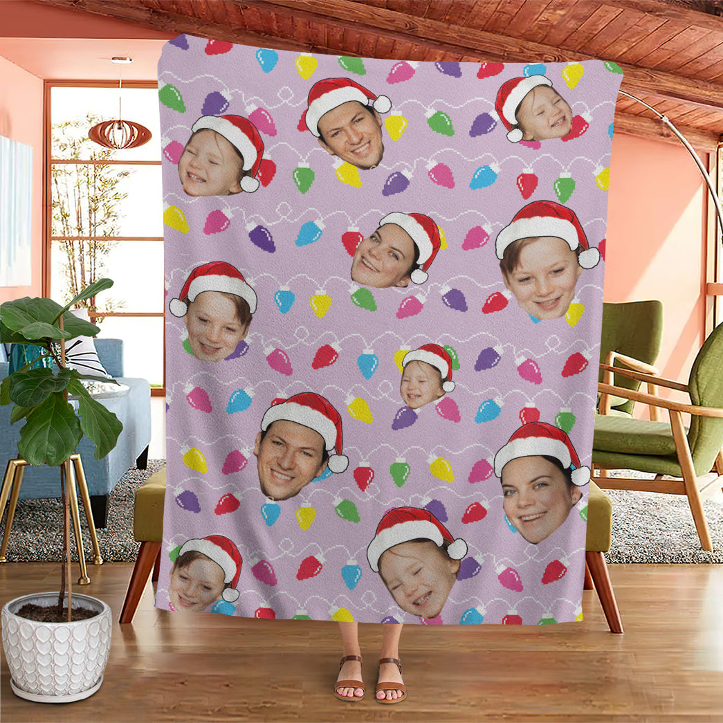 Personalized Family Photo Christmas Light Soft Blanket