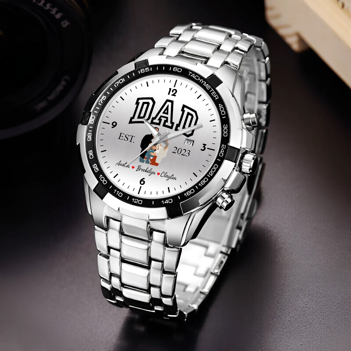 Personalized Alloy Dad Quartz Watch with Family Photos & Kids’ Names