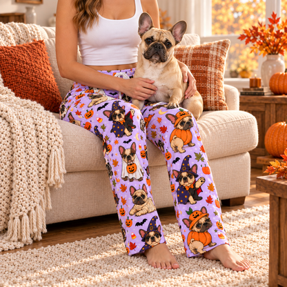 Halloween Custom Dog Breed Spooky Season Women's Wide Leg Straight Pants with Pockets