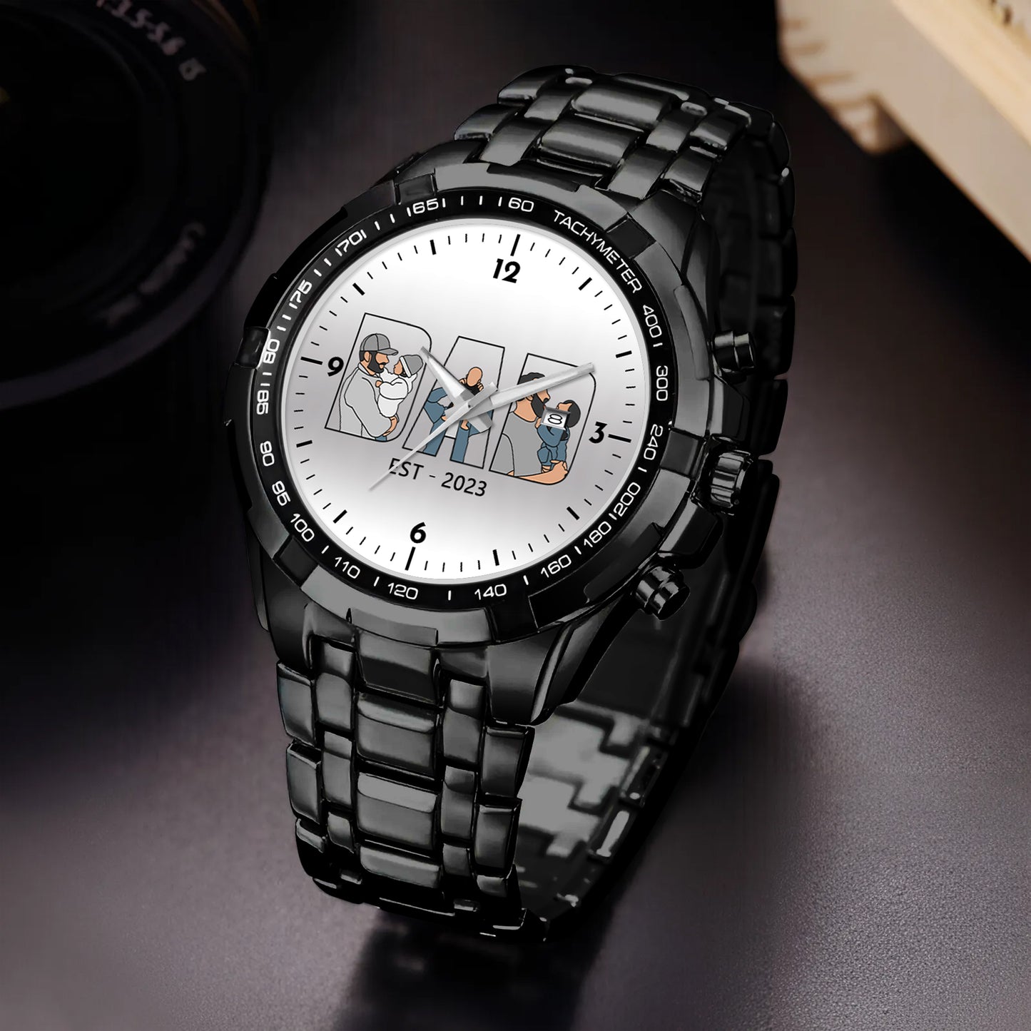 Personalized Alloy Quartz Watch with 3 Family Photos for Dad