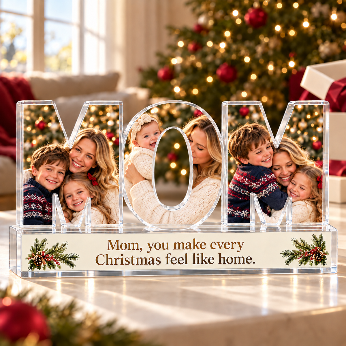 Personalized MOM Family Photo Acrylic Keepsake – Custom Picture Christmas Gift