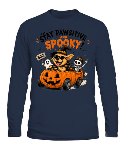 Halloween Custom Dog Breed Stay Pawsitive And Spooky Printed Graphic Sweatshirt T-Shirt