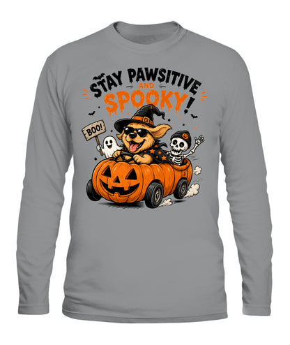 Halloween Custom Dog Breed Stay Pawsitive And Spooky Printed Graphic Sweatshirt T-Shirt