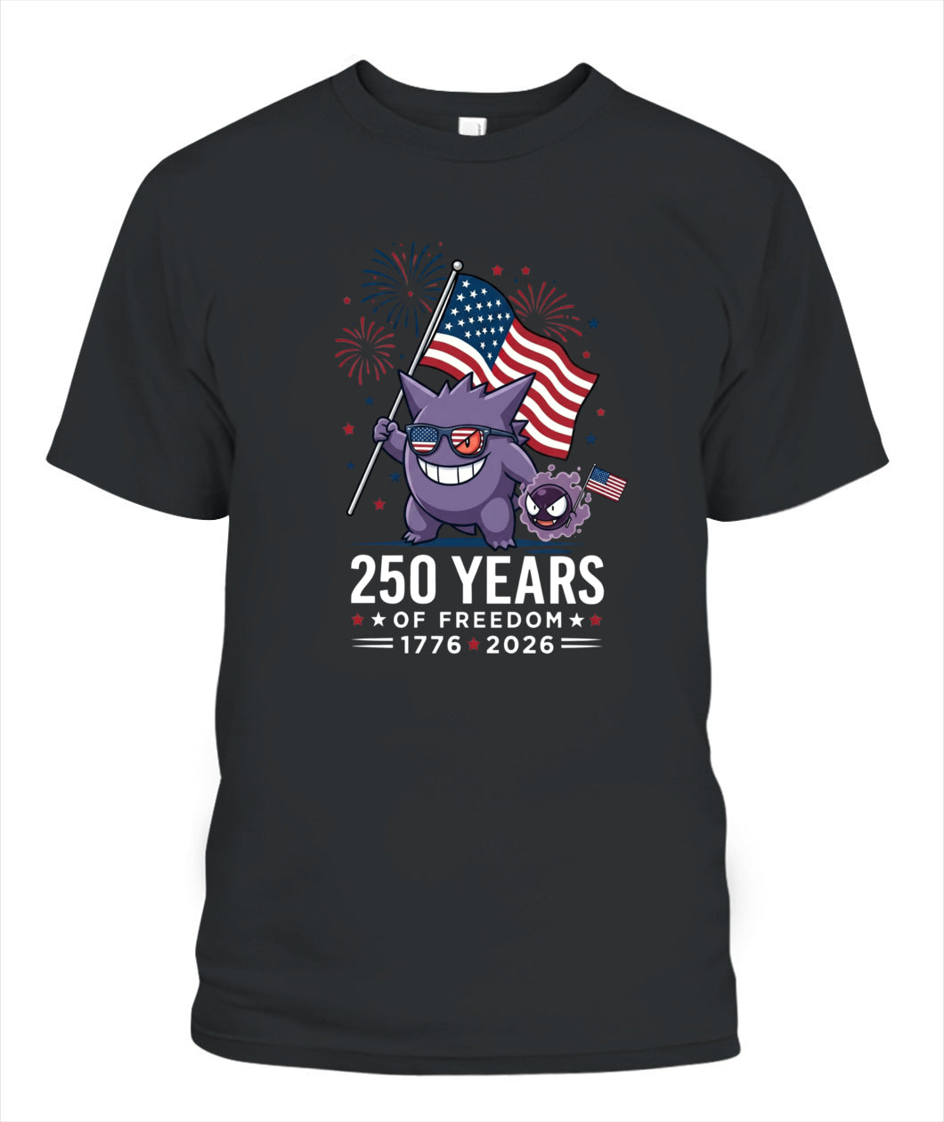 Gengar Gastly 250 Years of Freedom 1776–2026 Patriotic Printed Graphic Hoodie Sweatshirt T-Shirt