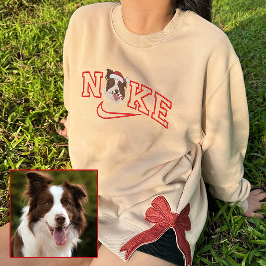 Christmas Embroidered Pet Dog Cat NKE Glitter Bow Hoodie Sweatshirt T-Shirt