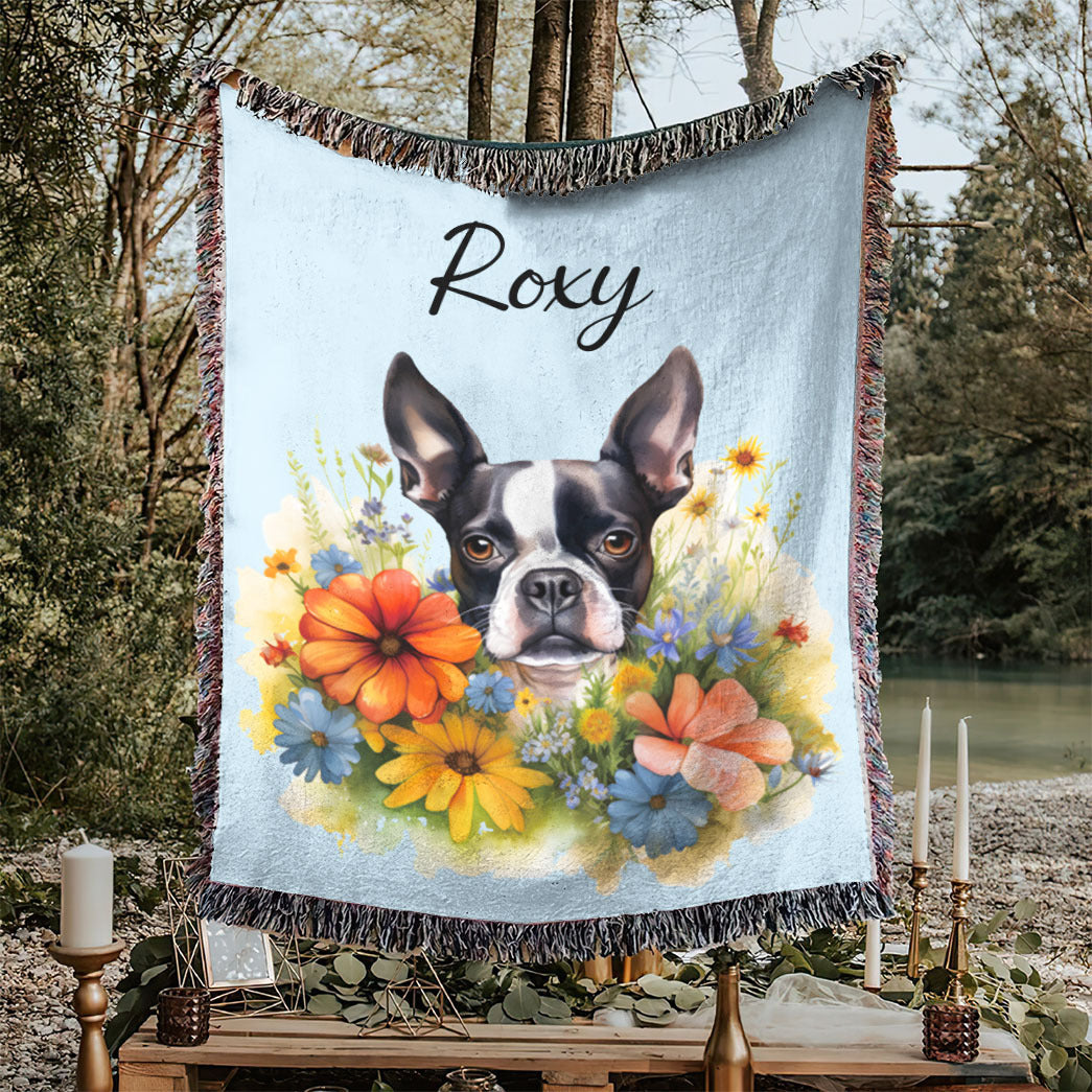 Personalized Pet Flower Christmas Woven Blanket