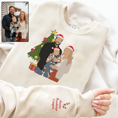 Christmas Embroidered Family Photo Hoodie Sweatshirt T-Shirt