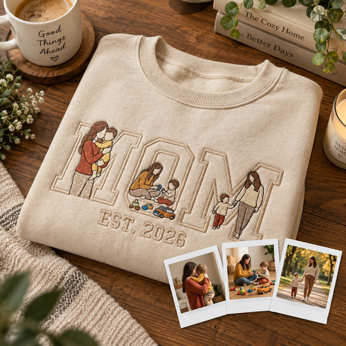 Personalized Mom Photo Sweatshirt, Embroidered Family Portraits and Custom Year, Mother's Day Gift - DL16061026