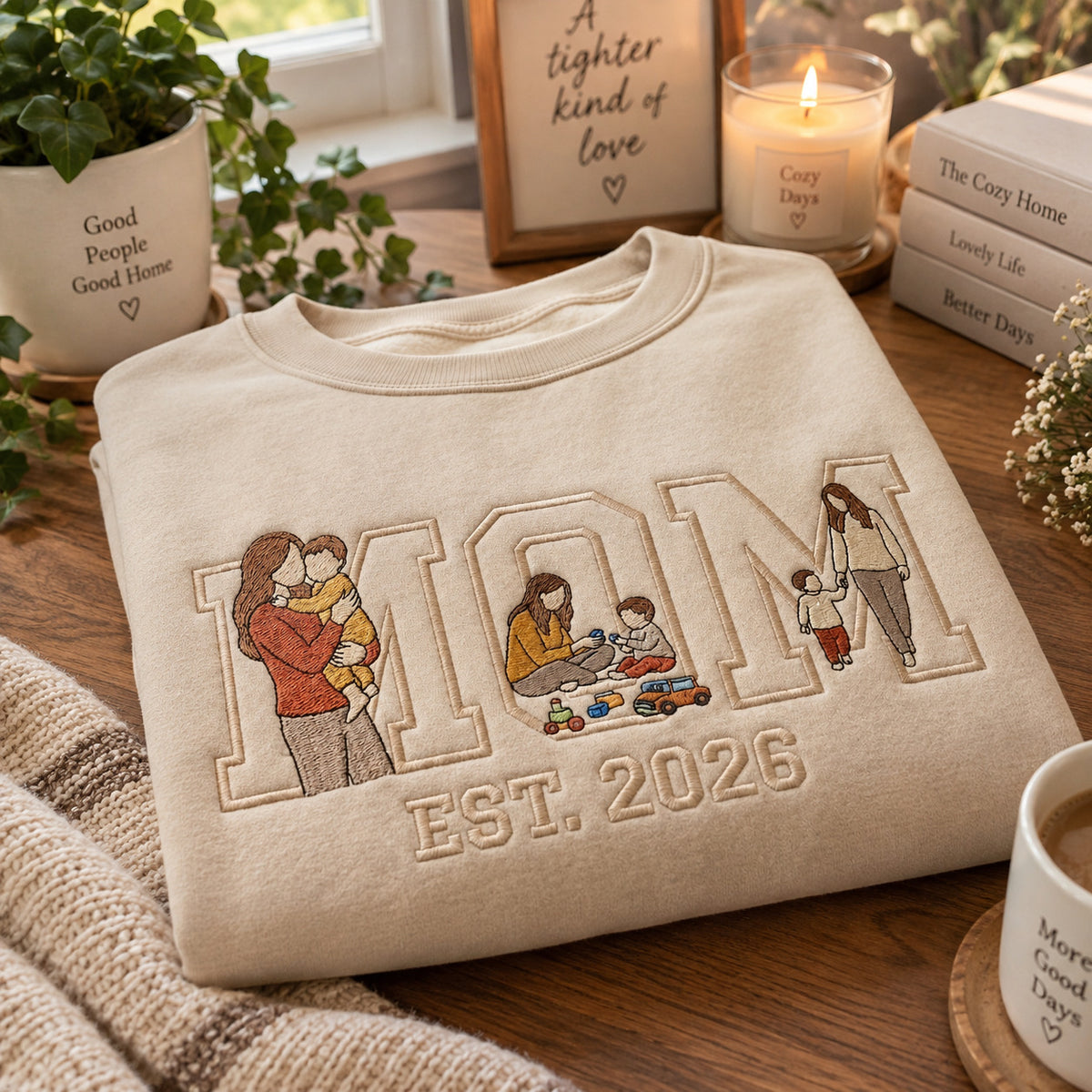Personalized Mom Photo Sweatshirt, Embroidered Family Portraits and Custom Year, Mother's Day Gift - DL16061026