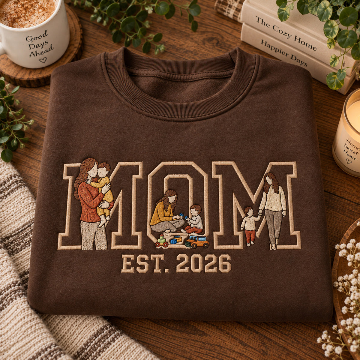 Personalized Mom Photo Sweatshirt, Embroidered Family Portraits and Custom Year, Mother's Day Gift - DL16061026