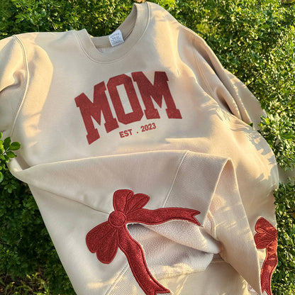 Christmas Embroidered MOM Glitter Bow Hoodie Sweatshirt T-Shirt