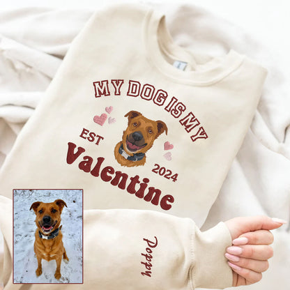 Valentine Embroidered My Dog Is My Valentine Hoodie Sweatshirt T-shirt