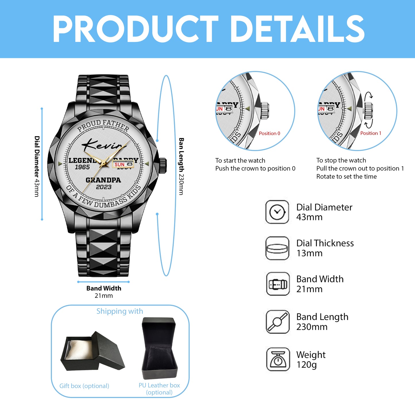 Personalized Legend Since - Custom Stainnless Steal Black Metal Father Watch
