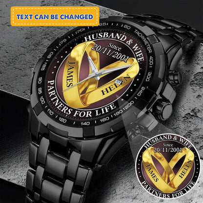 Personalized Wedding Rings - Custom Stainnless Steal Black Metal Watch