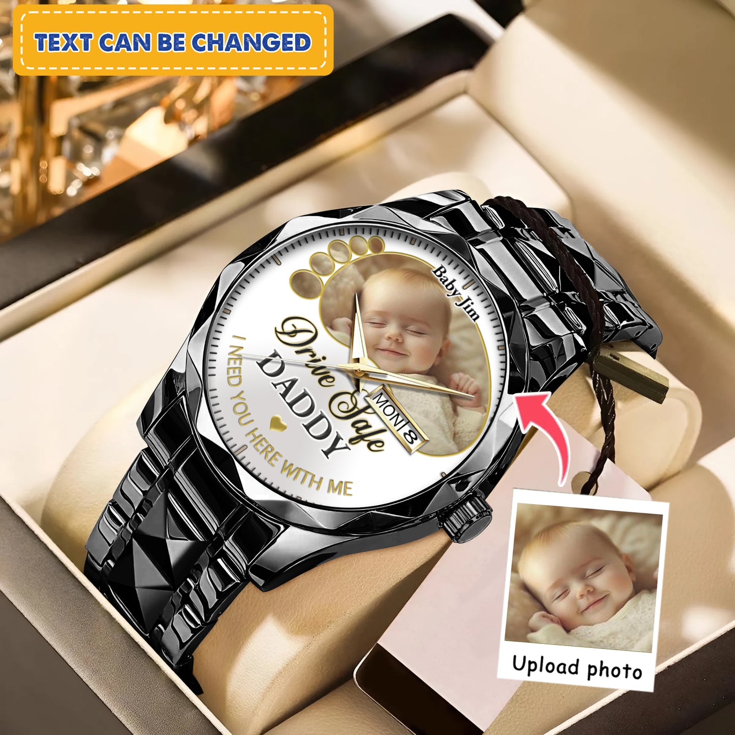 Drive Safe Daddy - Custom Stainless Steel Black Metal Watch