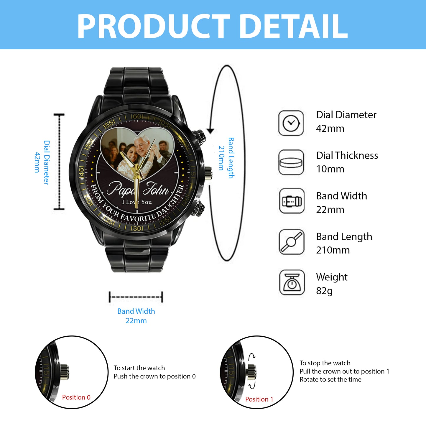 Heart Frame Photo Upload - Family Custom Stainless Steel Metal Watch