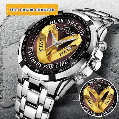 Personalized Wedding Rings - Custom Stainnless Steal Black Metal Watch
