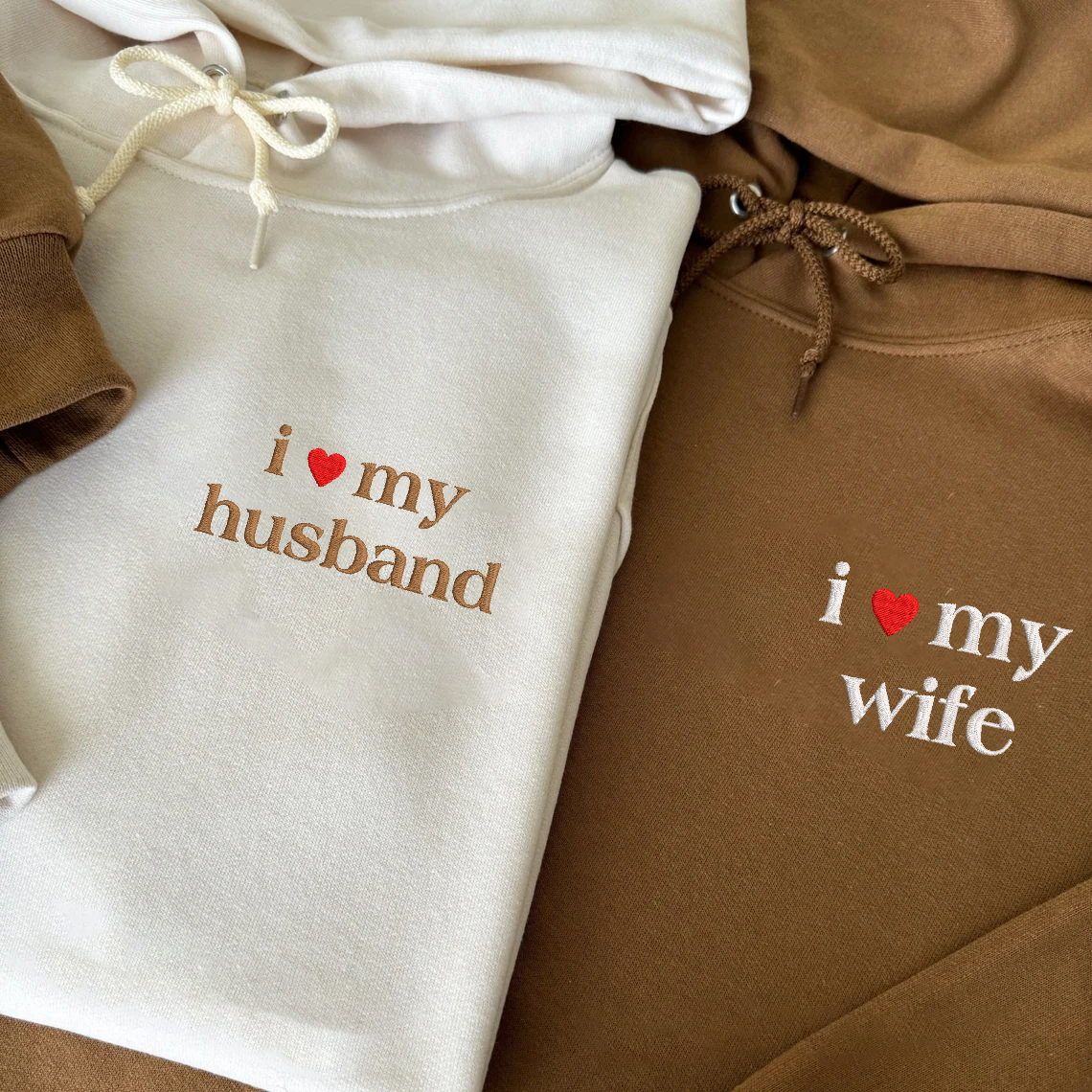 Valentine Embroidered Custom I Love My Wife/ Husband With Heart On Sleeve Hoodie Sweatshirt T-shirt