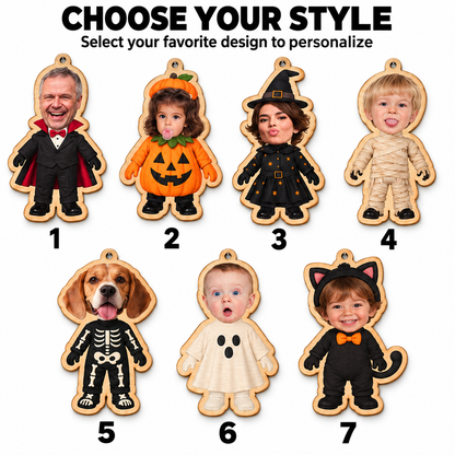 Halloween Personalized Family Members Faces Wooden Garland
