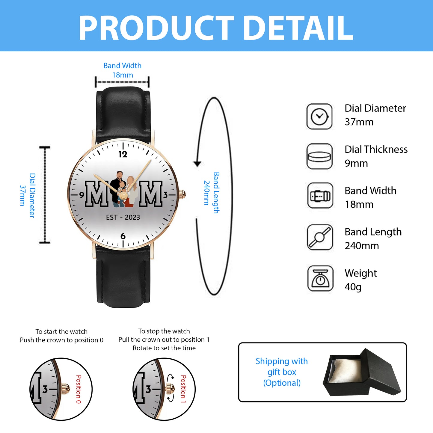 Mother's Day Gift For Mom Personalized Photos MOM EST Quartz Watch