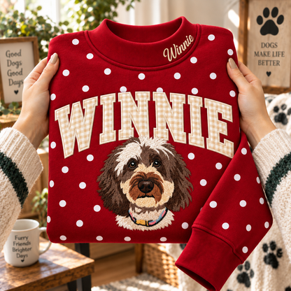 Personalized Pet Photo & Name Embroidered Polka Dot Sweatshirt
