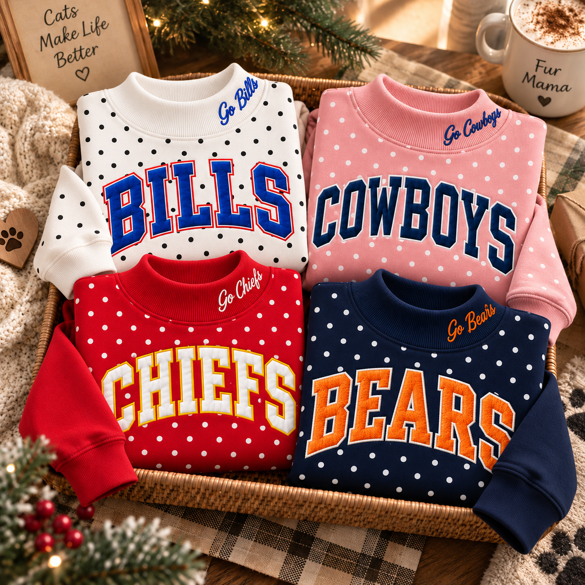 Personalized Football Team Embroidered Polka Dot Sweatshirt