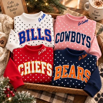 Personalized Football Team Embroidered Polka Dot Sweatshirt