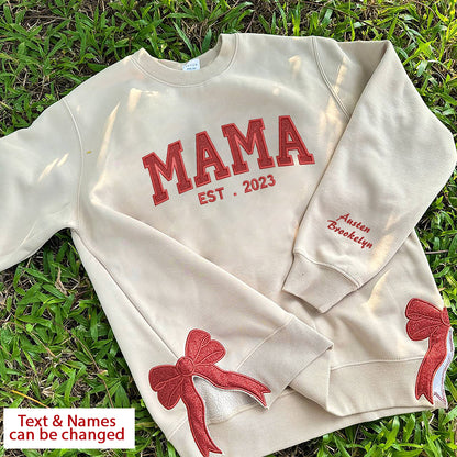 Christmas Embroidered Mama Grandpa Mimi Custom Text Glitter Bow Hoodie Sweatshirt T-Shirt