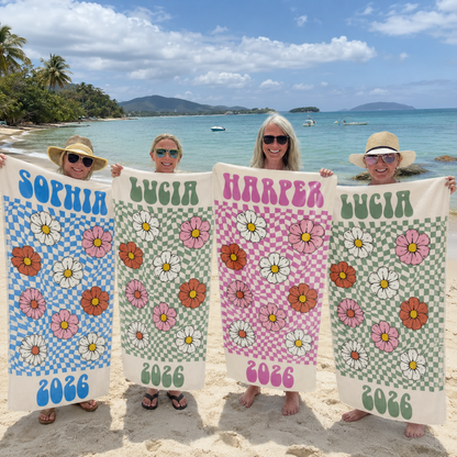 Personalized Groovy Beach Towel Custome Name Floral Gift