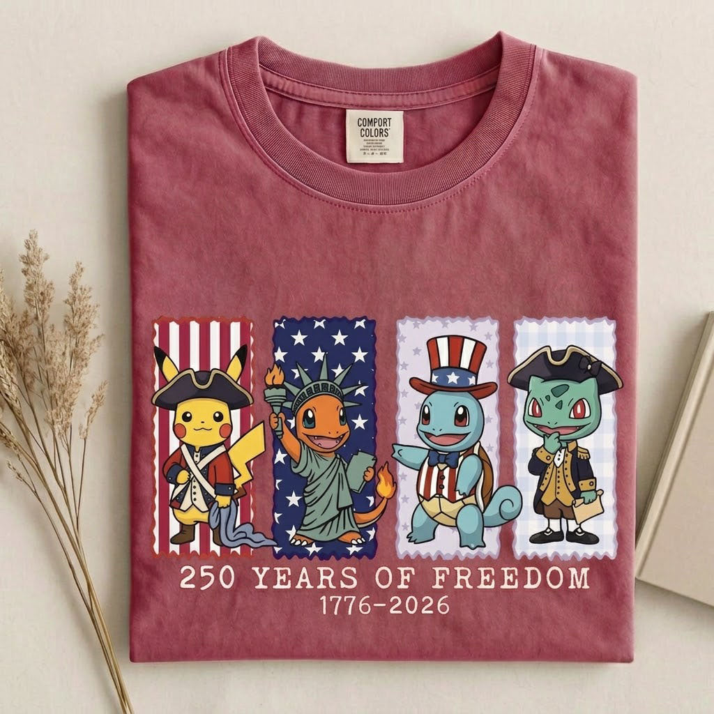 Pokemon 250 Years of Freedom 1776–2026 Patriotic Printed Graphic Quarter-Zip Sweatshirt, Hoodie Sweatshirt T-Shirt
