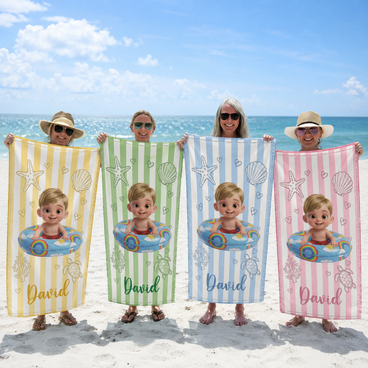 Personalized Beach Towel for Kids Custome Name Sea Animals