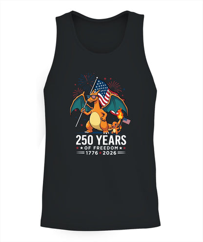 Charizard Charmander 250 Years of Freedom 1776–2026 Patriotic Printed Graphic Hoodie Sweatshirt T-Shirt