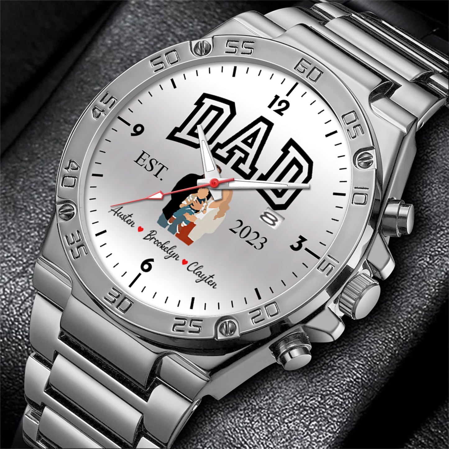 Father's Day Gift For Dad Personalized Alloy Dad Quartz Watch with Family Photos & Kids’ Names
