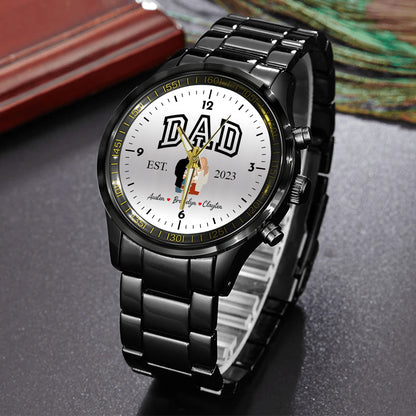 Father's Day Gift For Dad Personalized Alloy Dad Quartz Watch with Family Photos & Kids’ Names
